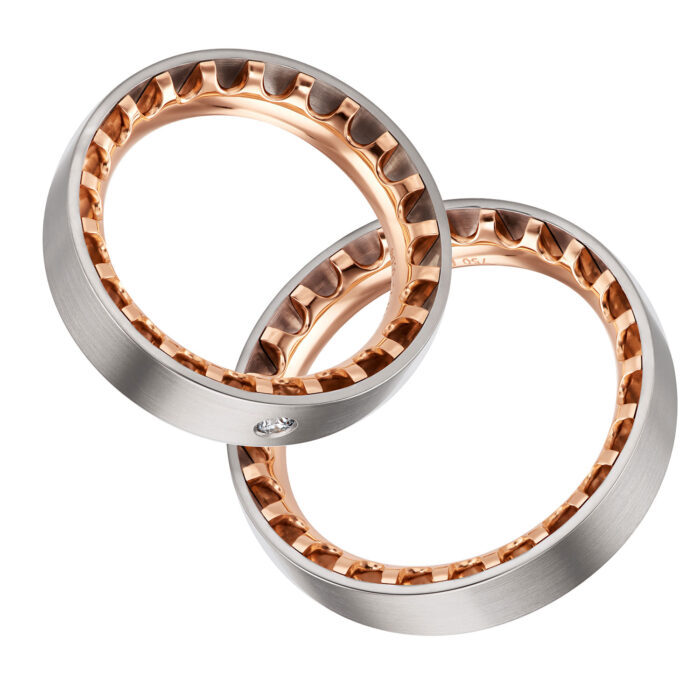 Furrer Jacot ring pair 750 red/white gold | 1 brilliant-cut diamond