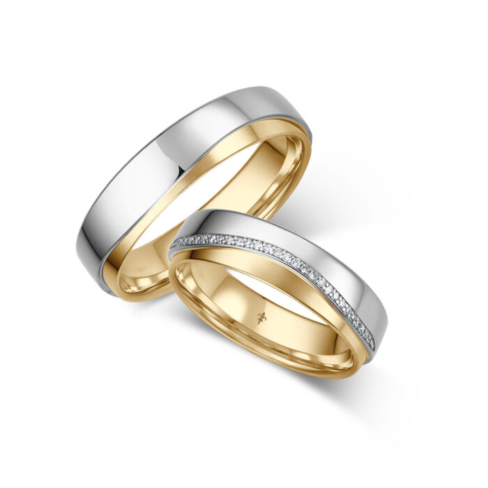 Giloy ring pair Denise | 750 white gold / yellow gold | 28 diamonds