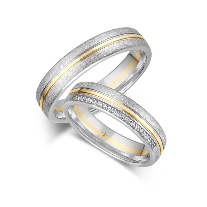 Giloy ring pair Julie | 750 white gold/ yellow gold/ white gold | 20 diamonds