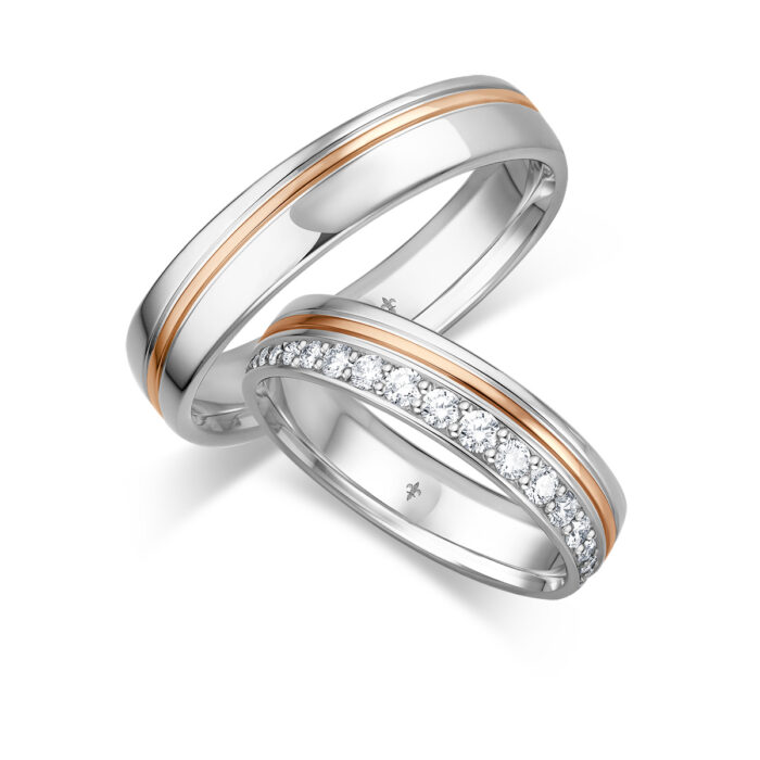 Giloy ring pair Feven | 750 white gold/ yellow gold/ white gold | 19 diamonds