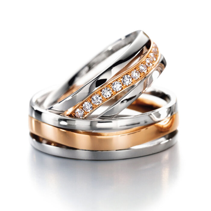 Furrer Jacot ring pair 750 white/red gold | 18 brilliant-cut diamonds