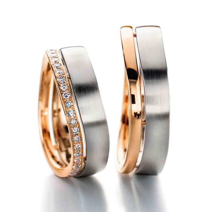 Furrer Jacot ring pair 950 palladium / 750 rose gold | 23 diamonds