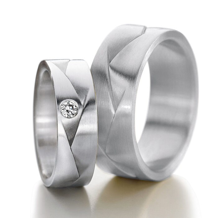 Furrer Jacot Ringpaar 750 Weißgold (Auswahl in 925 Silber) | 1 Brillant