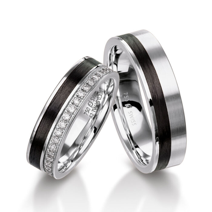 Furrer Jacot ring pair 750 white gold / carbon | 20 diamonds