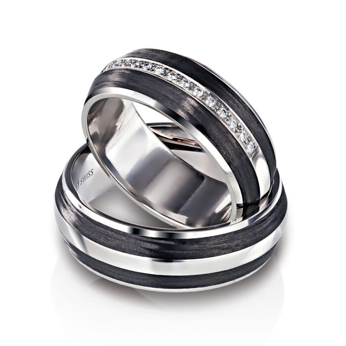 Furrer Jacot Ringpaar 950 Platinum / Carbon | 14 Brillanten