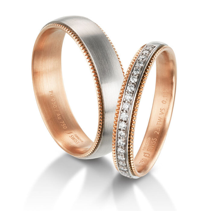 Furrer Jacot Ringpaar 950 Palladium / 750 Rotgold  | 23 Brillanten