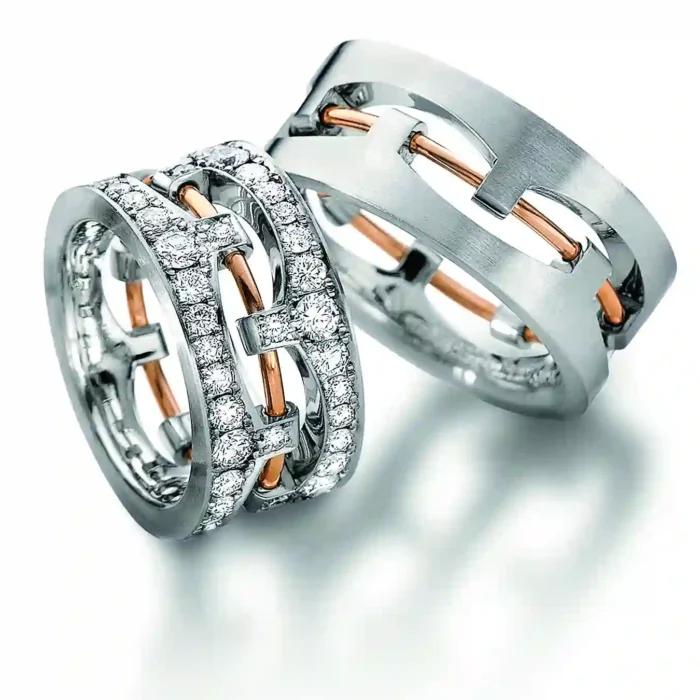 Furrer Jacot Ringpaar 750 Weißgold / Gelbgold | 70 Brillanten